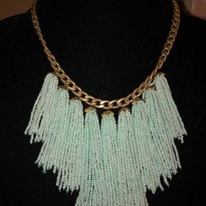 Beaded mint tassel necklace